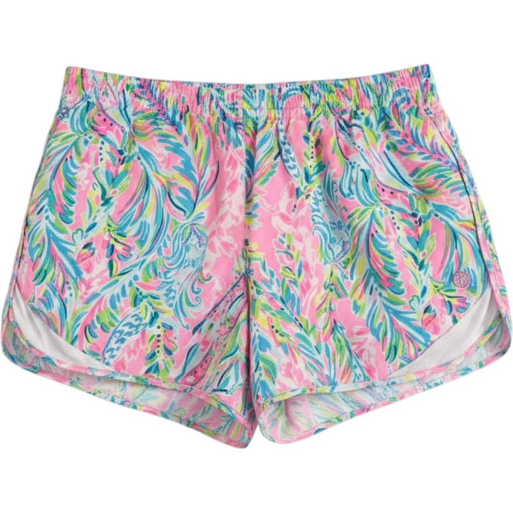 Lilly Pulitzer Luxletic Ocean Trail Shorts Womens M Pink Sink or Swim Floral 4"
